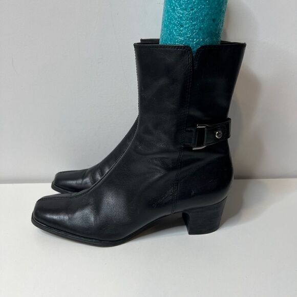 AK Anne Klein iFlex Black Leather Zip Square Toe Ankle Boots Womens Size 6.5 - Picture 3 of 8